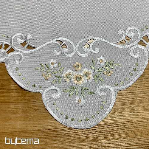 Tischdecke und Schal mit Blumenmuster, aprikosenfarben bestickt