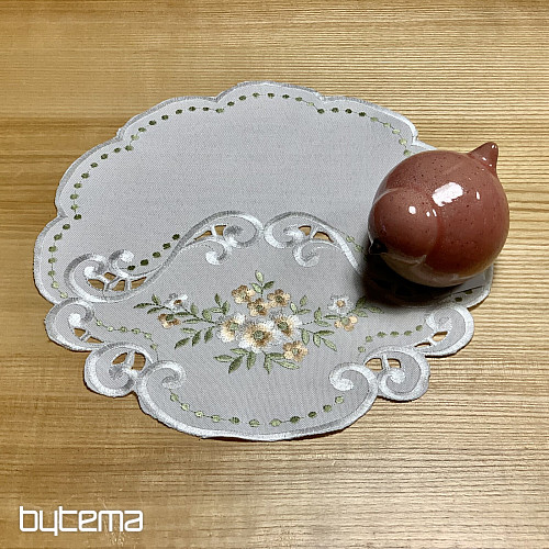 Tischdecke und Schal mit Blumenmuster, aprikosenfarben bestickt