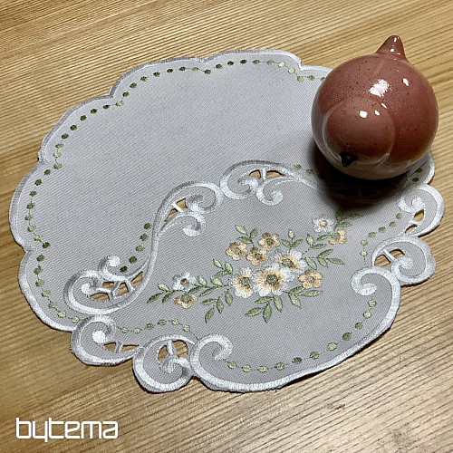 Tischdecke und Schal mit Blumenmuster, aprikosenfarben bestickt