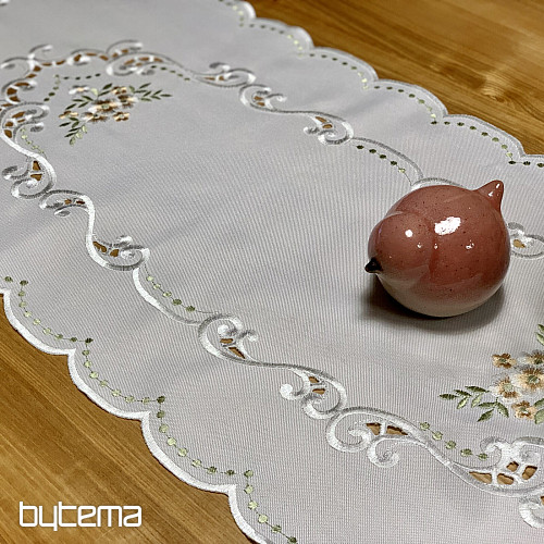 Tischdecke und Schal mit Blumenmuster, aprikosenfarben bestickt