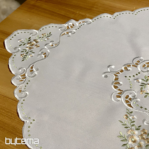 Tischdecke und Schal mit Blumenmuster, aprikosenfarben bestickt