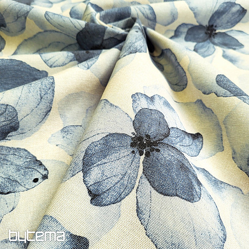 Dekorativer Stoff TUTUKI BLUME BLAU