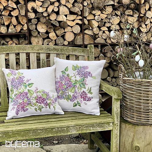 Kissenbezug mit Wandteppichmuster, lila in der Mitte