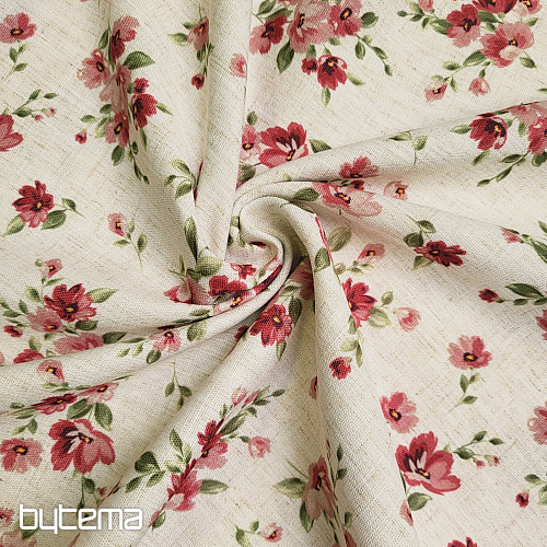 Dekorativer Stoff BLUMEN LINO rot