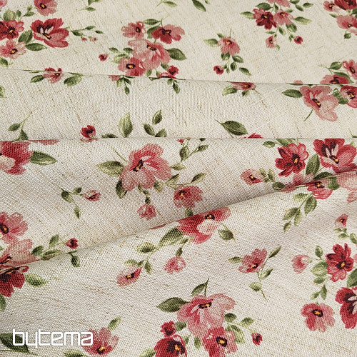 Dekorativer Stoff BLUMEN LINO rot