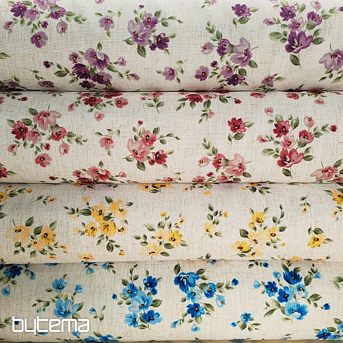 Dekorativer Stoff BLUMEN LINO gelb