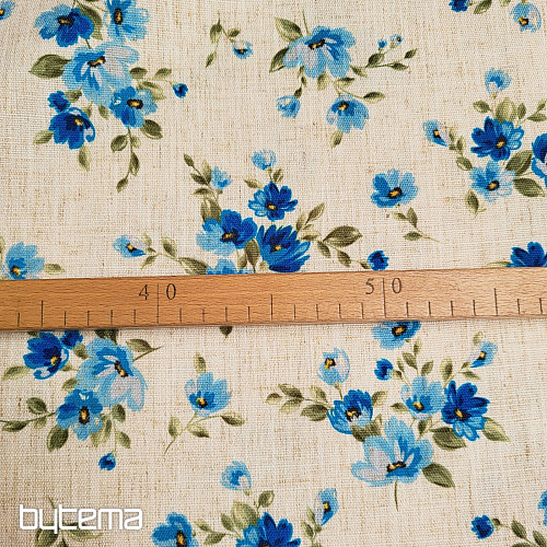 Dekorativer Stoff BLUMEN LINO blau