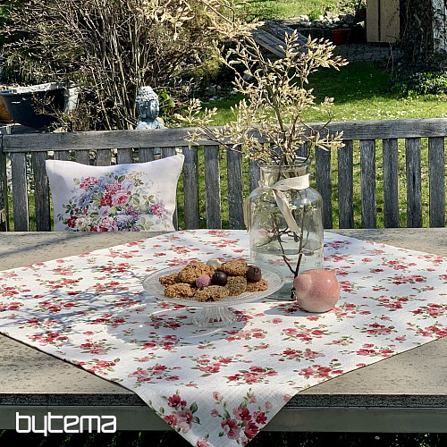 Tischdecke und Schal FLOWERS LINO rot