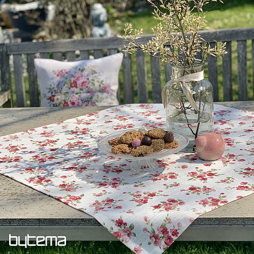 Tischdecke und Schal FLOWERS LINO rot