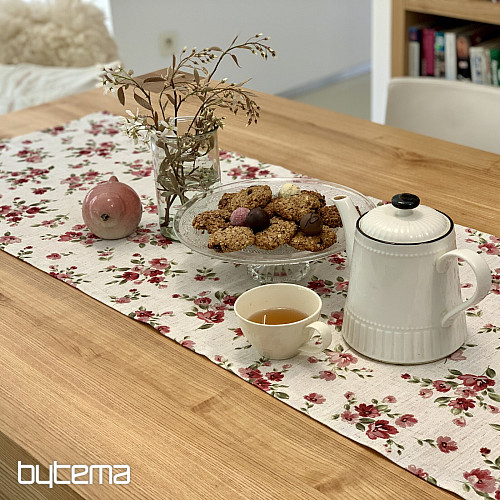 Tischdecke und Schal FLOWERS LINO rot