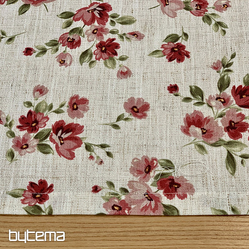 Tischdecke und Schal FLOWERS LINO rot