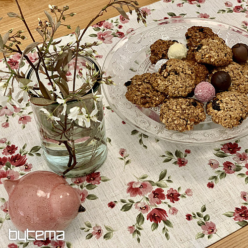 Tischdecke und Schal FLOWERS LINO rot
