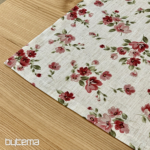 Tischdecke und Schal FLOWERS LINO rot