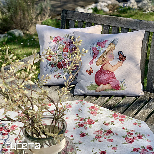 Tischdecke und Schal FLOWERS LINO rot