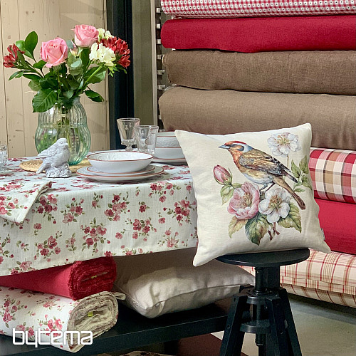 Tischdecke und Schal FLOWERS LINO rot