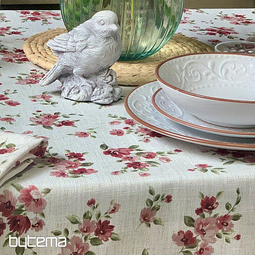 Tischdecke und Schal FLOWERS LINO rot