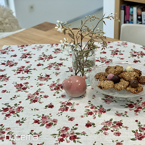 Tischdecke und Schal FLOWERS LINO rot