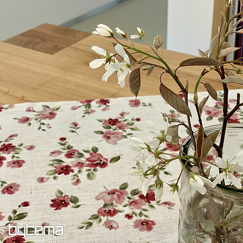 Tischdecke und Schal FLOWERS LINO rot