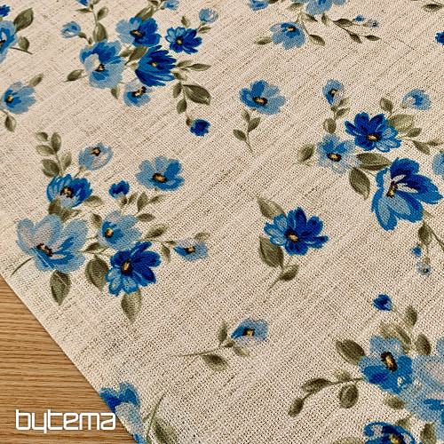 Tischdecke und Schal FLOWERS LINO blau