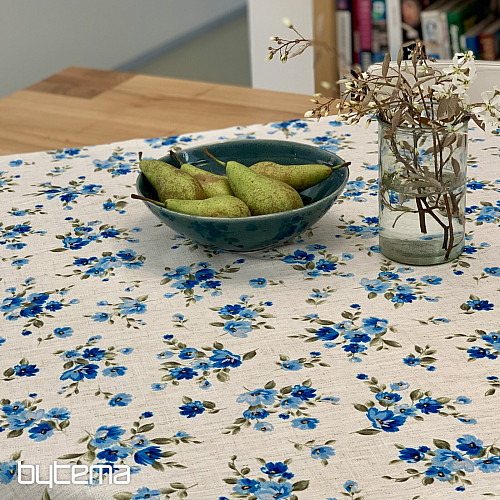Tischdecke und Schal FLOWERS LINO blau