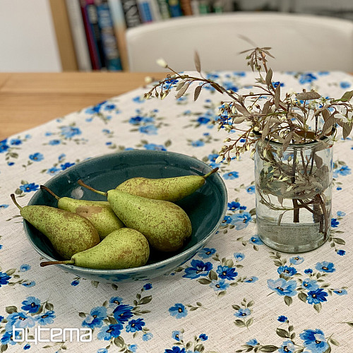 Tischdecke und Schal FLOWERS LINO blau
