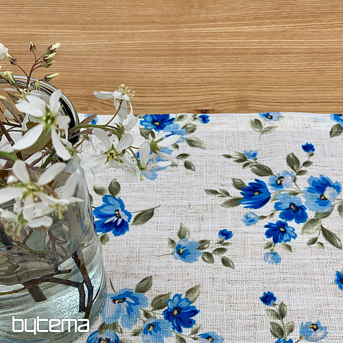 Tischdecke und Schal FLOWERS LINO blau