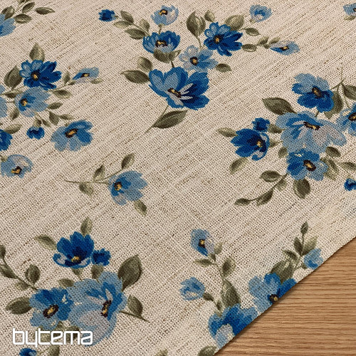 Tischdecke und Schal FLOWERS LINO blau