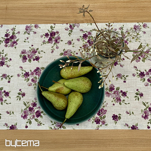 Tischdecke und Schal FLOWERS LINO lila