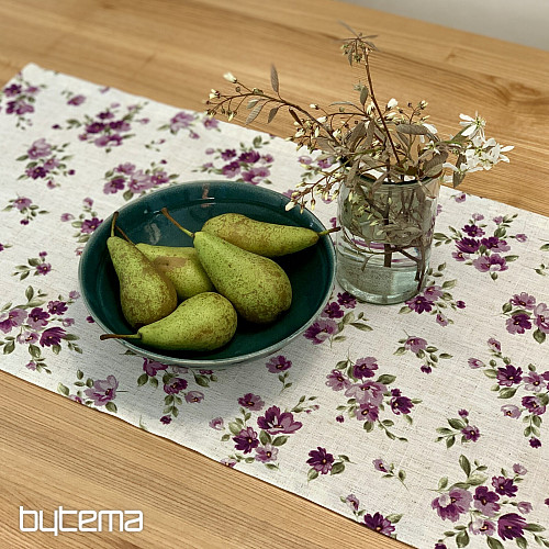 Tischdecke und Schal FLOWERS LINO lila