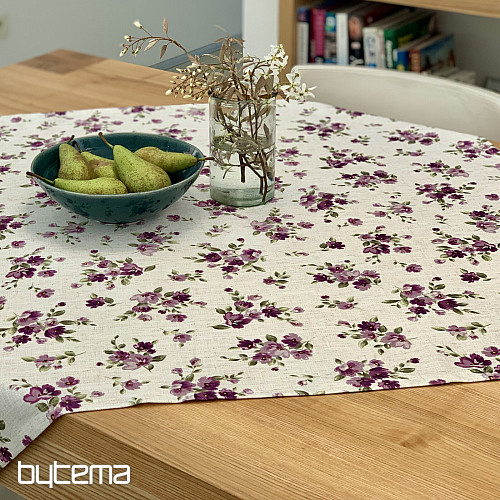 Tischdecke und Schal FLOWERS LINO lila