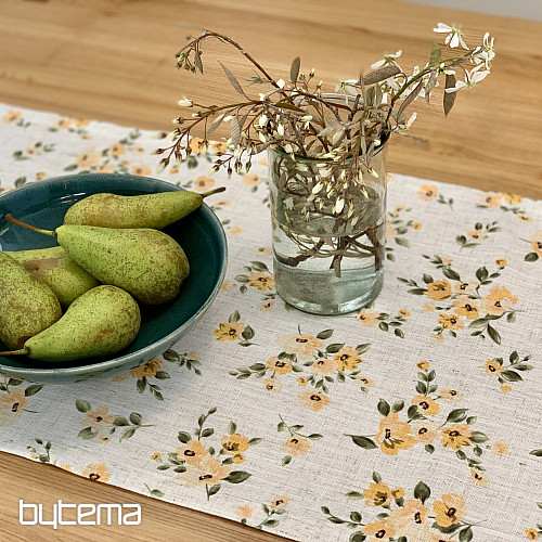 Tischdecke und Schal BLUMEN LINO gelb