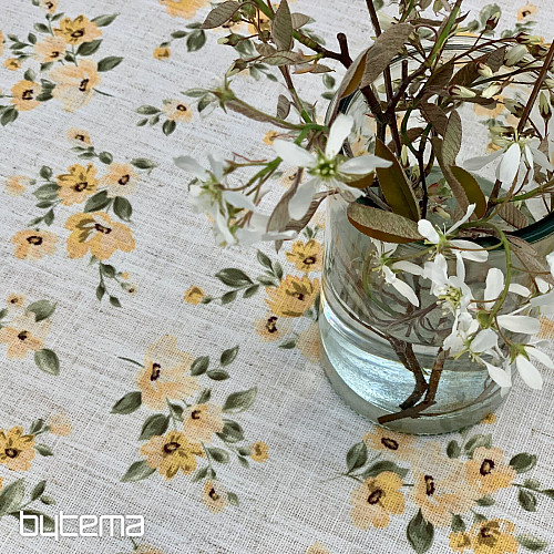 Tischdecke und Schal BLUMEN LINO gelb