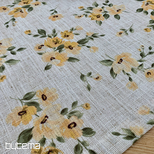 Tischdecke und Schal BLUMEN LINO gelb
