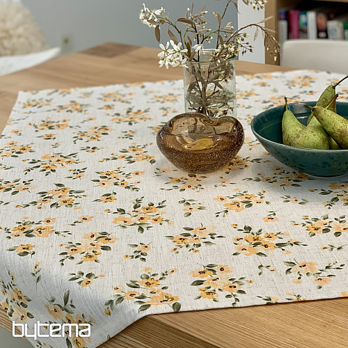 Tischdecke und Schal BLUMEN LINO gelb