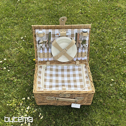 Picknickkorb GARTEN beige kariert für 4 Personen