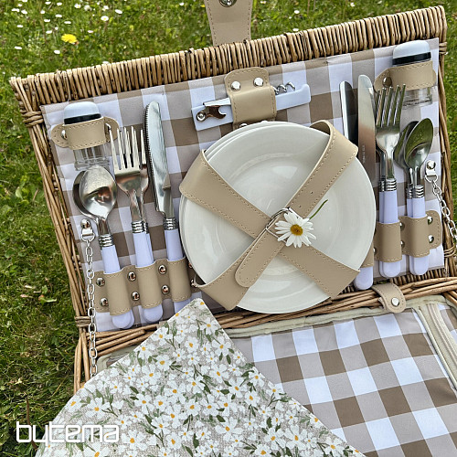 Picknickkorb GARTEN beige kariert für 4 Personen