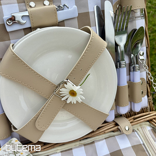 Picknickkorb GARTEN beige kariert für 4 Personen