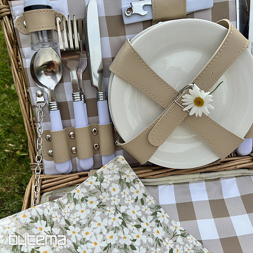 Picknickkorb GARTEN beige kariert für 4 Personen