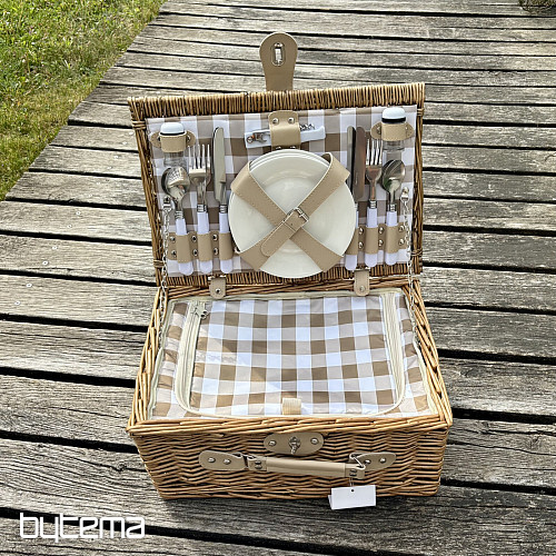 Picknickkorb GARTEN beige kariert für 4 Personen