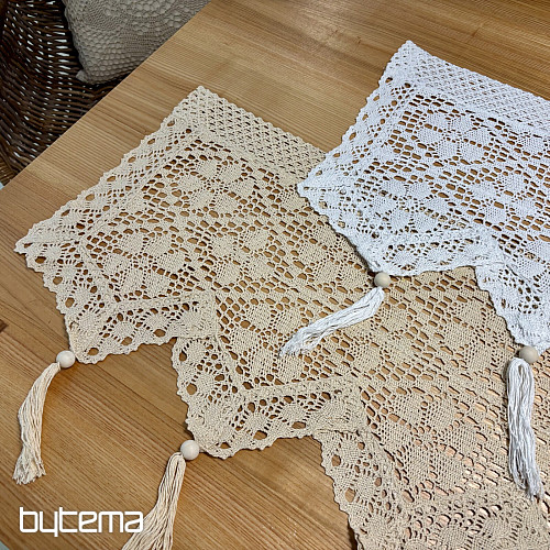 Fertiger Buntglasvorhang, Häkelspitze Beige