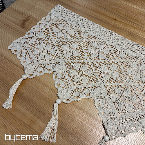 Fertiger Buntglasvorhang, Häkelspitze Beige