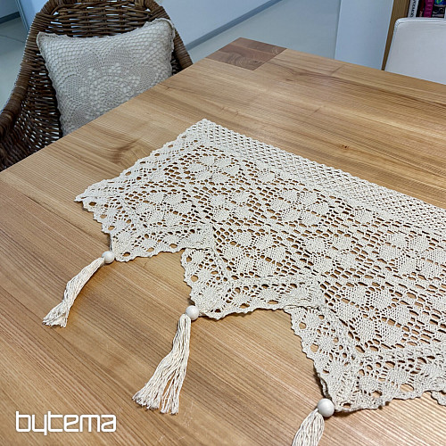 Fertiger Buntglasvorhang, Häkelspitze Beige