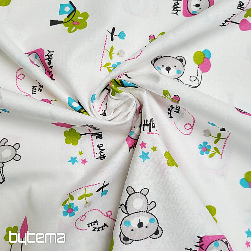 Kinderstoff TEDDYBÄR rosa grün