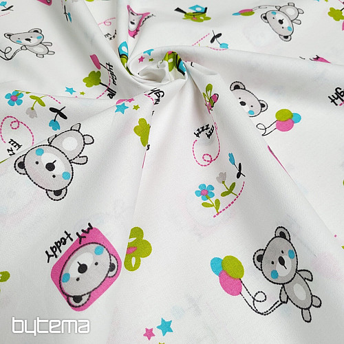 Kinderstoff TEDDYBÄR rosa grün