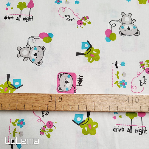 Kinderstoff TEDDYBÄR rosa grün