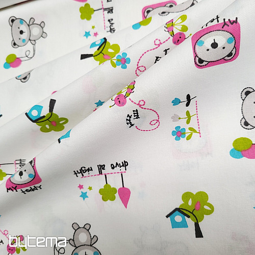 Kinderstoff TEDDYBÄR rosa grün