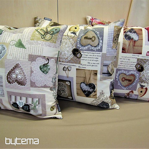 Dekostoff HERZ SHABBY grün