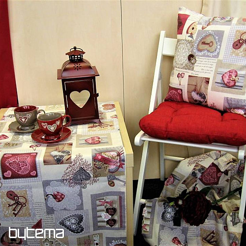 Dekostoff HERZ SHABBY weinrot