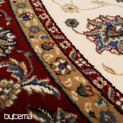 Wollrundteppich ORIENT creme, bordeauxfarbener Saum