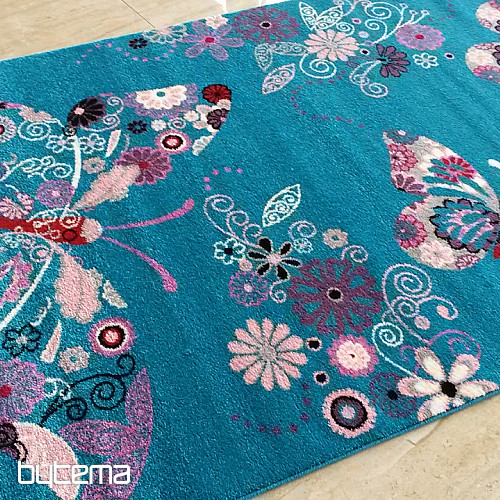 Kinderteppich BELLA Schmetterlinge türkis